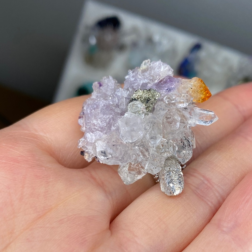Lavender Crystal Cluster Statement Ring - Natural… - image 4